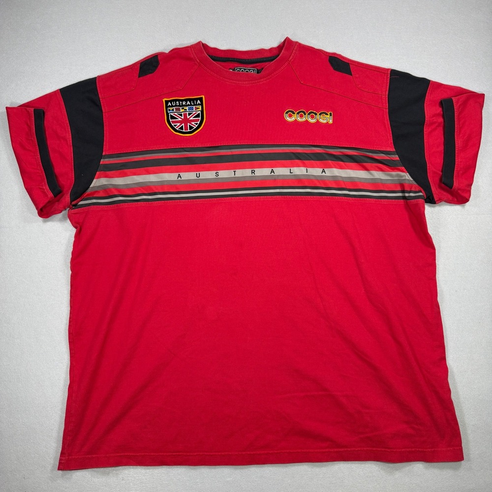 Coogi T-Shirt Mens 5XL Red Australia Patch Embroidered Streetwear Y2K Hip Hop